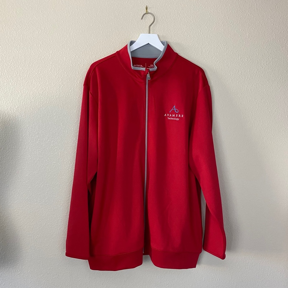 Antigua Full Zip Crewneck Light Jacket Inner Pocket Red Mens Size XXL
